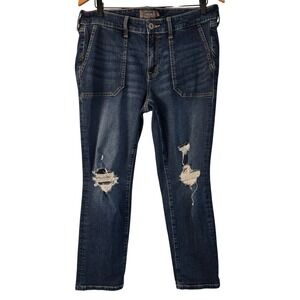 Torrid 12R Dark Wash Distressed Boyfriend Jeans Ripped Knee Patch Pocket 12 R